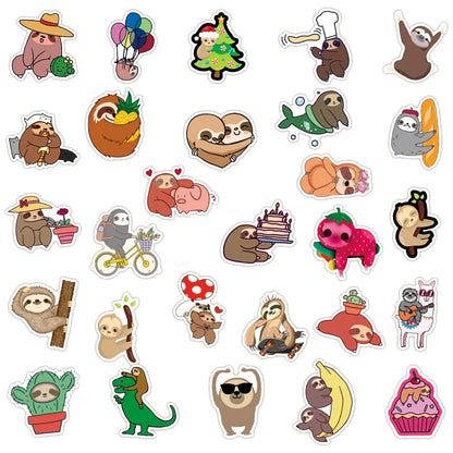 50PCS Cute New Small Animal Sloth Graffiti Stickers Waterproof Notebook Scooter Trolley Case Decorative Stickers