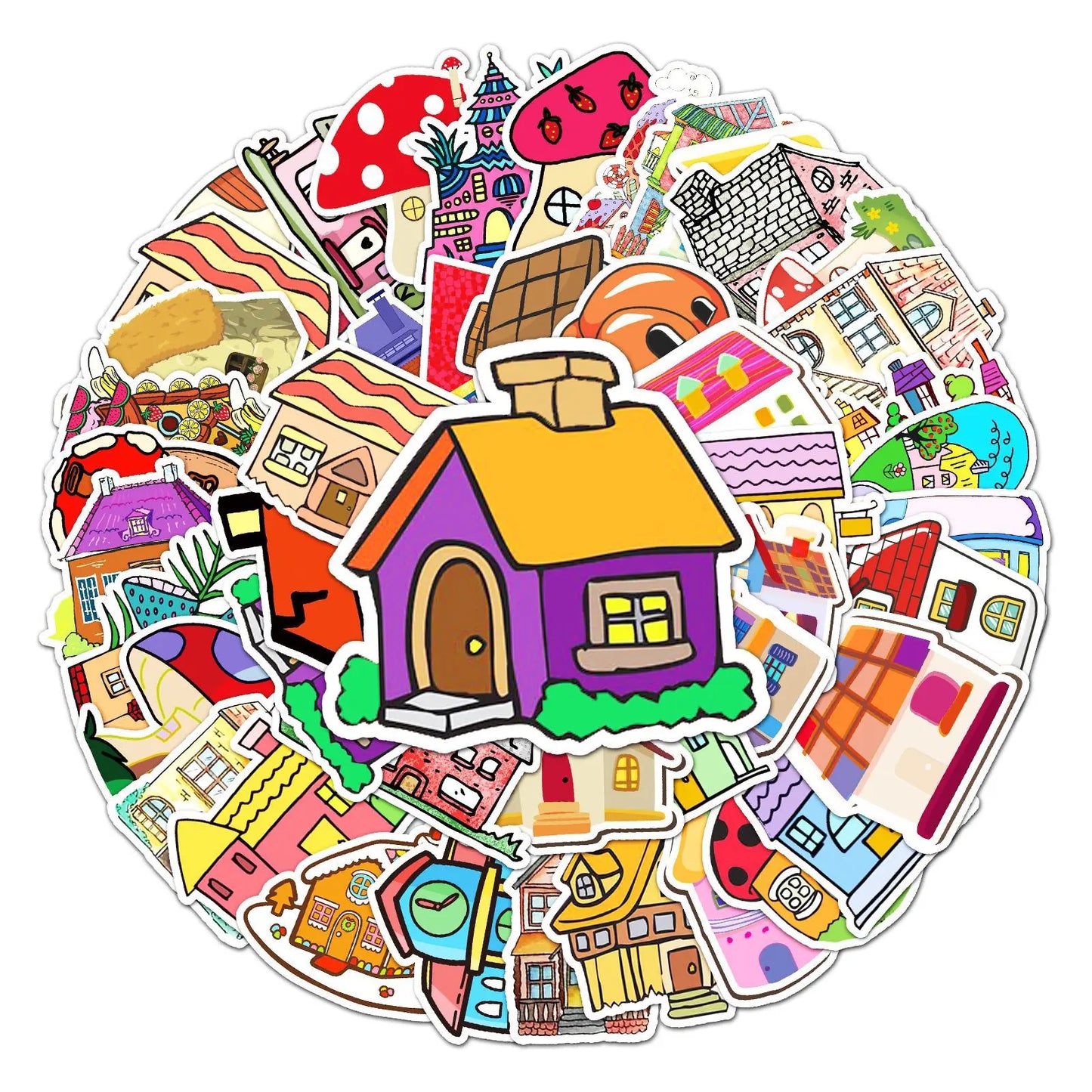 50Pcs Cute House Stickers Creative Special-shaped DIY Stationery Scrapbooking Dairy Cartoon Sticker Decoration