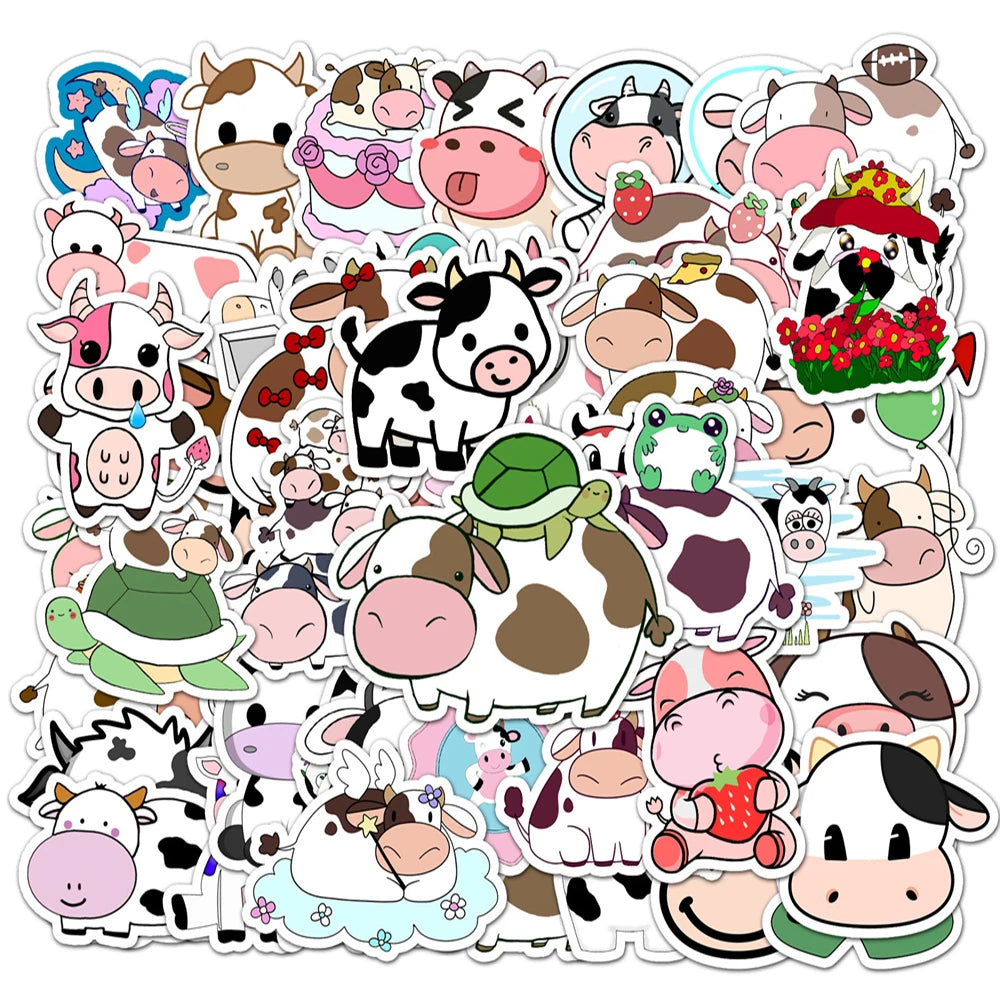 50PCS Cartoon Ins Wind Cute Cow Decoration Sticker Scooter Trunk Motorcycle Locomotive Car Sticker