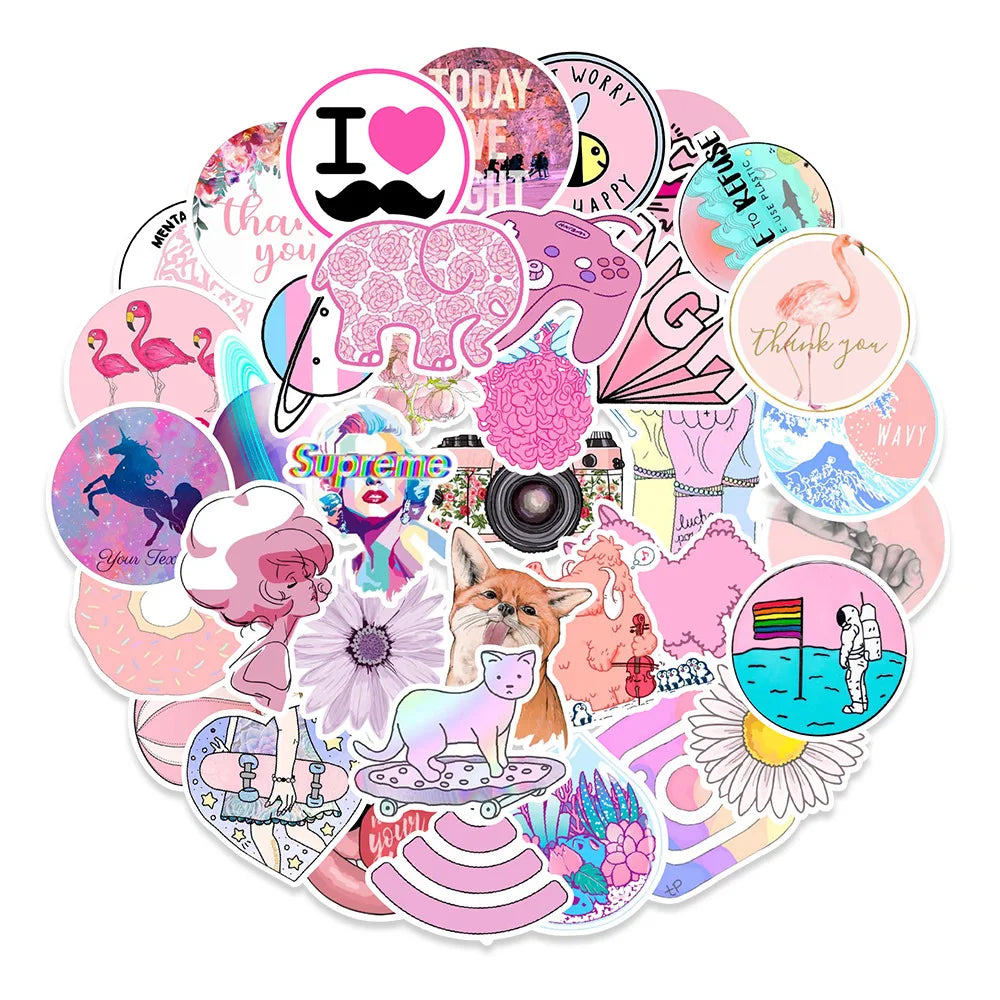 50PCS INS Cute Pink Girl Heart Graffiti Waterproof Sticker Suitcase Notebook RefrigeratorSkateboardWaterCupHelmet