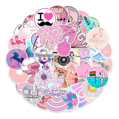 50PCS INS Cute Pink Girl Heart Graffiti Waterproof Sticker Suitcase Notebook RefrigeratorSkateboardWaterCupHelmet