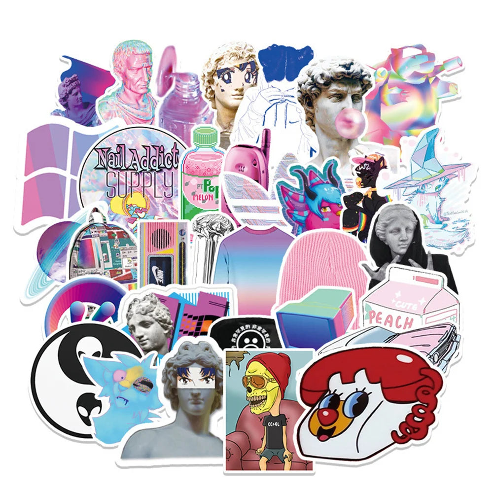 50PCS Steam Wave Cartoon Graffiti Stickers Luggage Laptop Car Refrigerator Mobile Phone Decoration Stickers