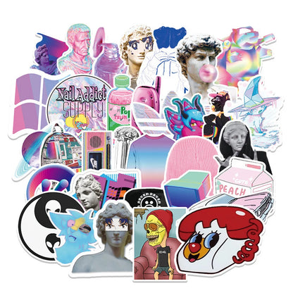 50PCS Steam Wave Cartoon Graffiti Stickers Luggage Laptop Car Refrigerator Mobile Phone Decoration Stickers