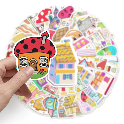 50Pcs Cute House Stickers Creative Special-shaped DIY Stationery Scrapbooking Dairy Cartoon Sticker Decoration