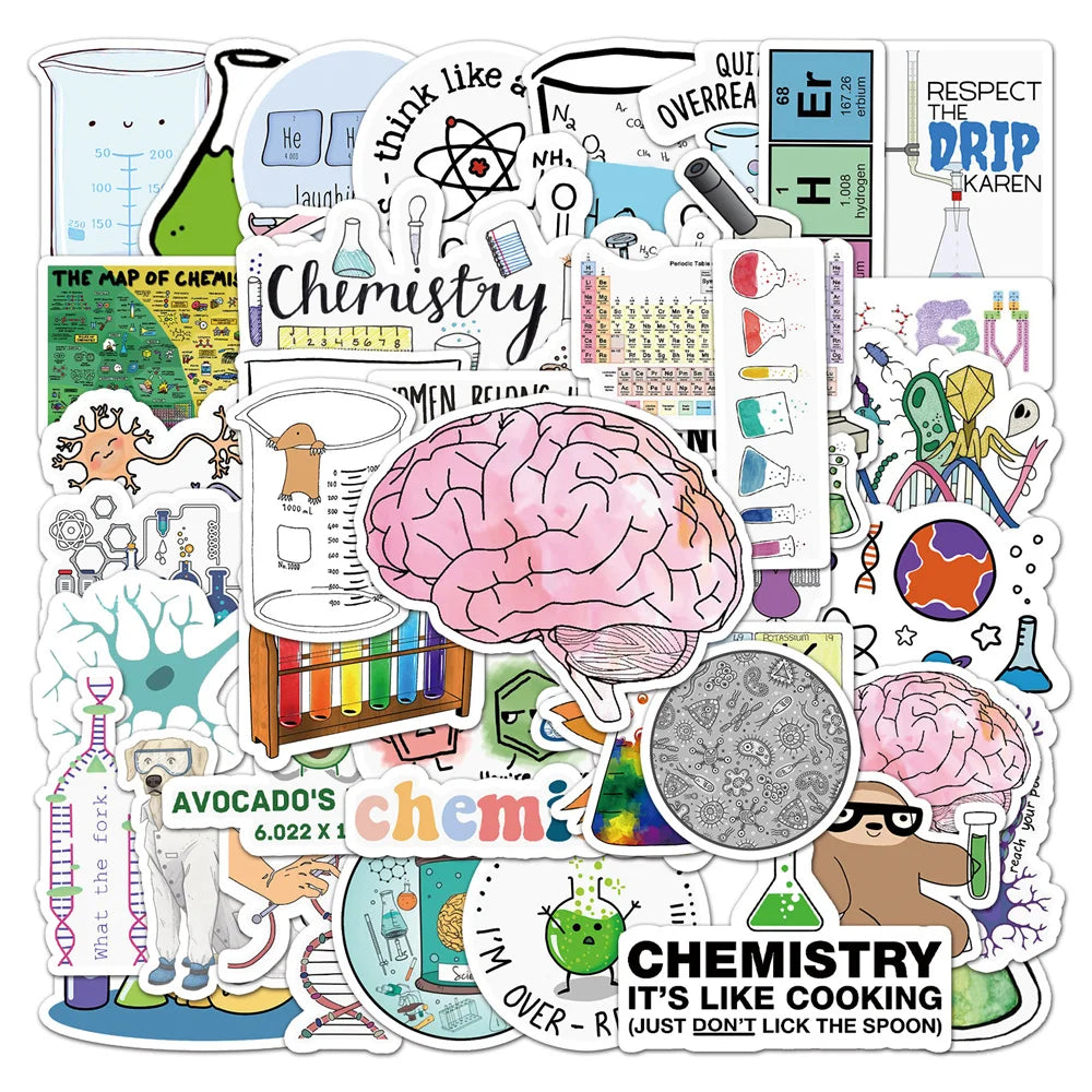 50PCS Chemistry Laboratory Formula Personality Skateboard Trolley Case Bike Scooter Water Cup Waterproof Sticker
