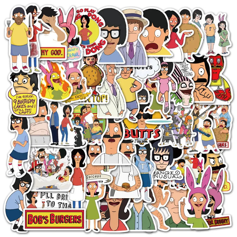 50PCS   AnimationHappy Burger Shop Character Pattern Graffiti Sticker Luggage Notebook Sticker Toy