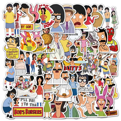 50PCS   AnimationHappy Burger Shop Character Pattern Graffiti Sticker Luggage Notebook Sticker Toy