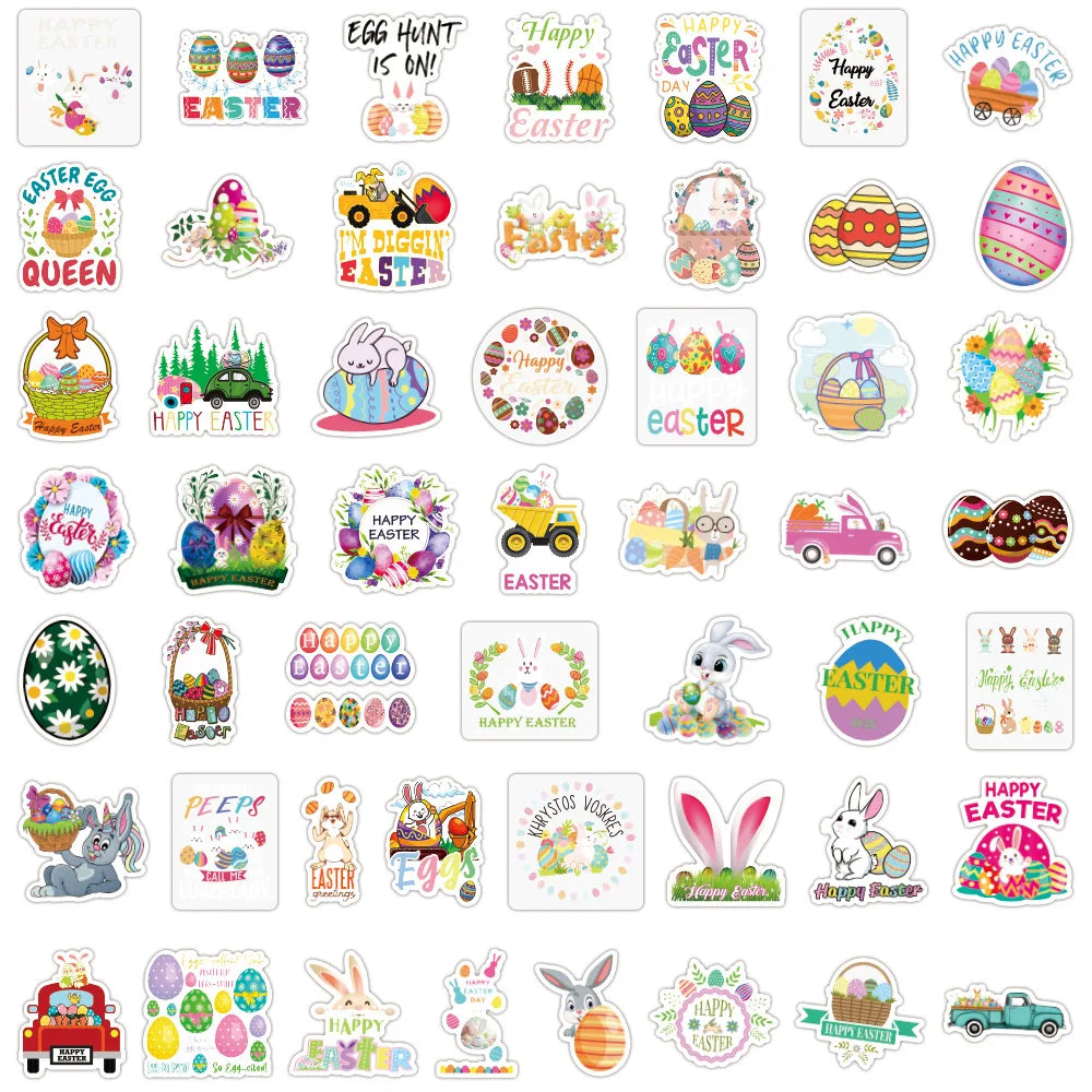 50PCS New Colored Egg Rabbit Easter Cartoon Personalized Graffiti Sticker Car Trunk Helmet RefrigeratorWaterproof
