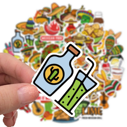 50PCS Mexican Style Food Graffiti Waterproof Sticker Suitcase Notebook Mobile Phone Refrigerator Water Cup Helmet