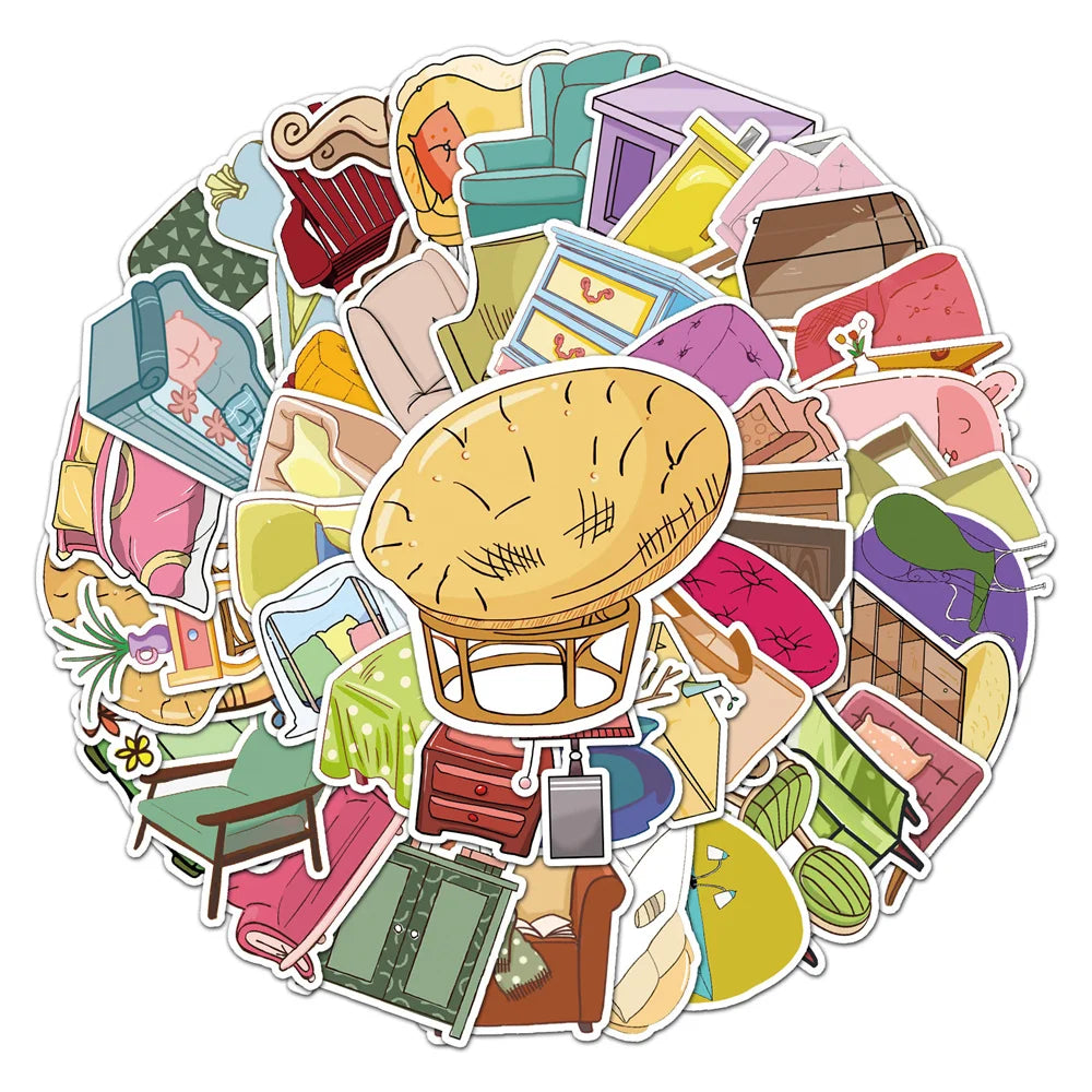 50PCS furniture graffiti stickers cartoon small fresh ins wind stickers DIY skateboard water cup luggage stickers