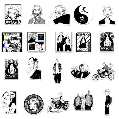50PCS Anime Black and White Tokyo Avengers Graffiti Sticker Skateboard Suitcase Water Cup Phone Cartoon Sticker