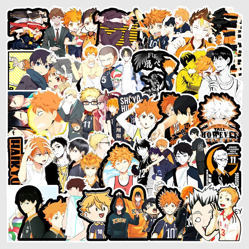 50PCS cartoon volleyball teen graffiti stickers, personalized DIY suitcases, suitcase scooters, waterproof decorative cartoon sticker toys