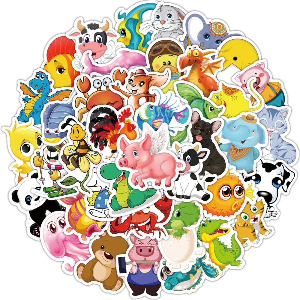 100PCS Cute Animal World Mix and Match Graffiti Stickers Mobile Phone Water Cup Computer Hand Ledger Stickers