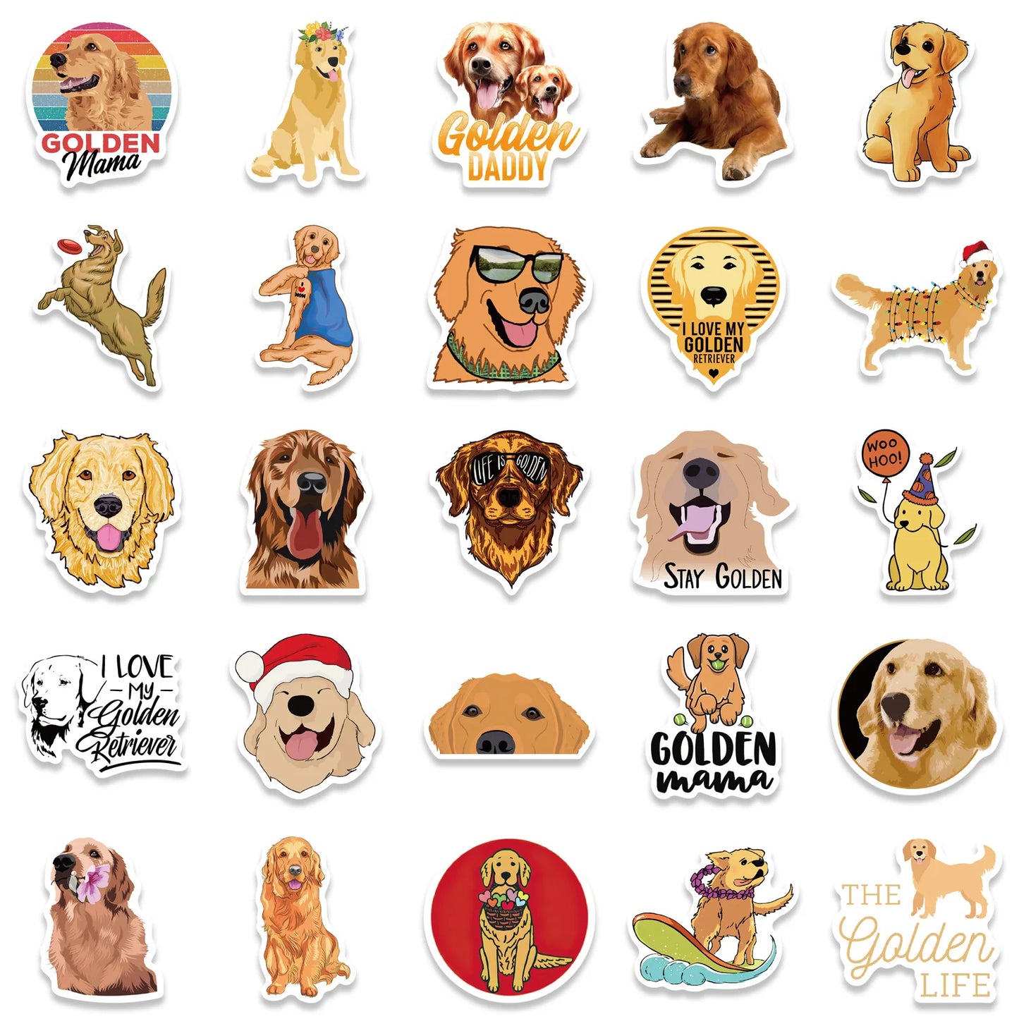 50pcs Cartoon Golden Retriever Stickers for Skateboard Computer Luggage Notebook Car Decal Children's Toys