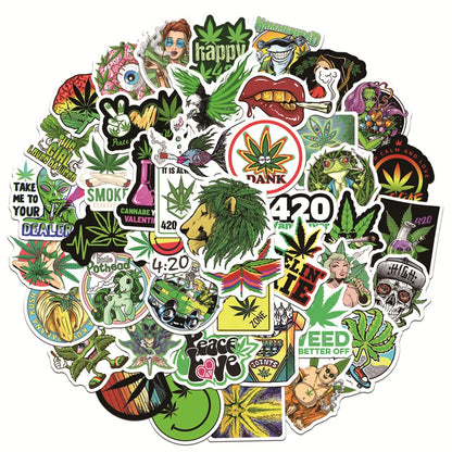 50PCS Green Hemp Leaf Graffiti Graffiti Laptop Guitar Motorcycle Luggage Skateboard Bike Waterproof Skull Sticker