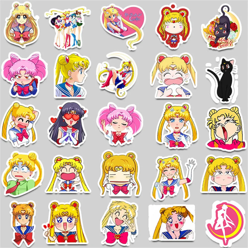 50PCS Super Cute Sailor Moon Stickers Sailor Moon Graffiti Decoration Personalized Suitcase Guitar Waterproof