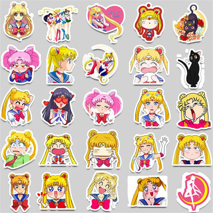 50PCS Super Cute Sailor Moon Stickers Sailor Moon Graffiti Decoration Personalized Suitcase Guitar Waterproof