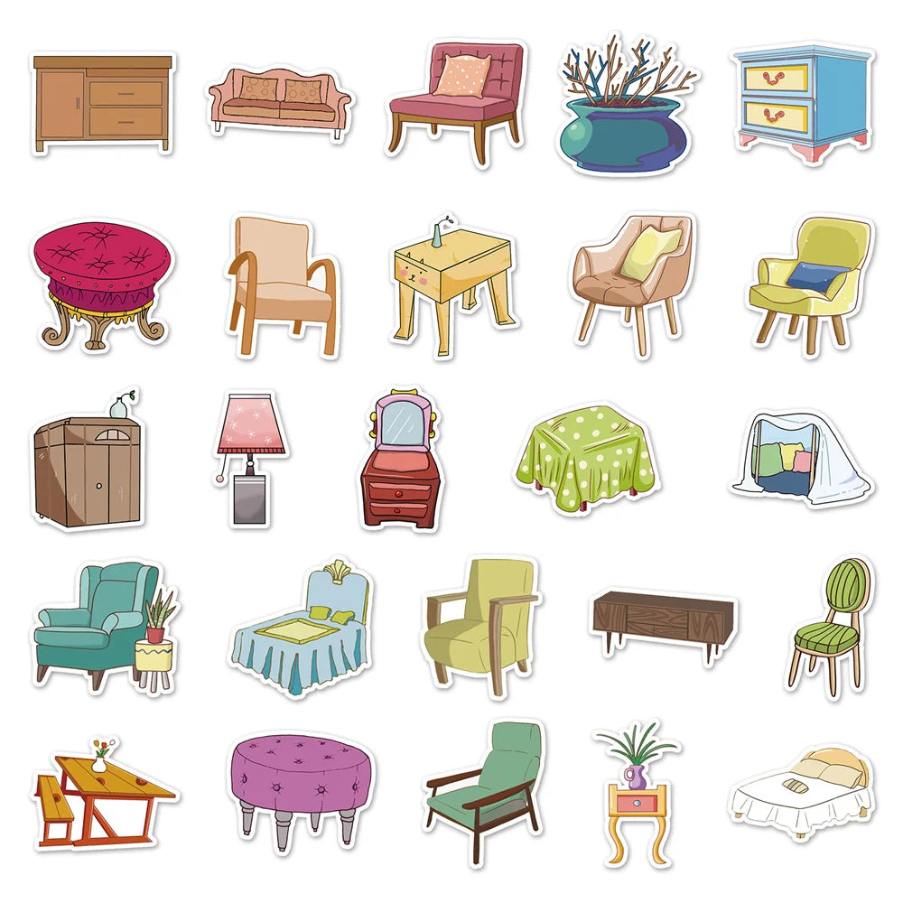 50PCS furniture graffiti stickers cartoon small fresh ins wind stickers DIY skateboard water cup luggage stickers