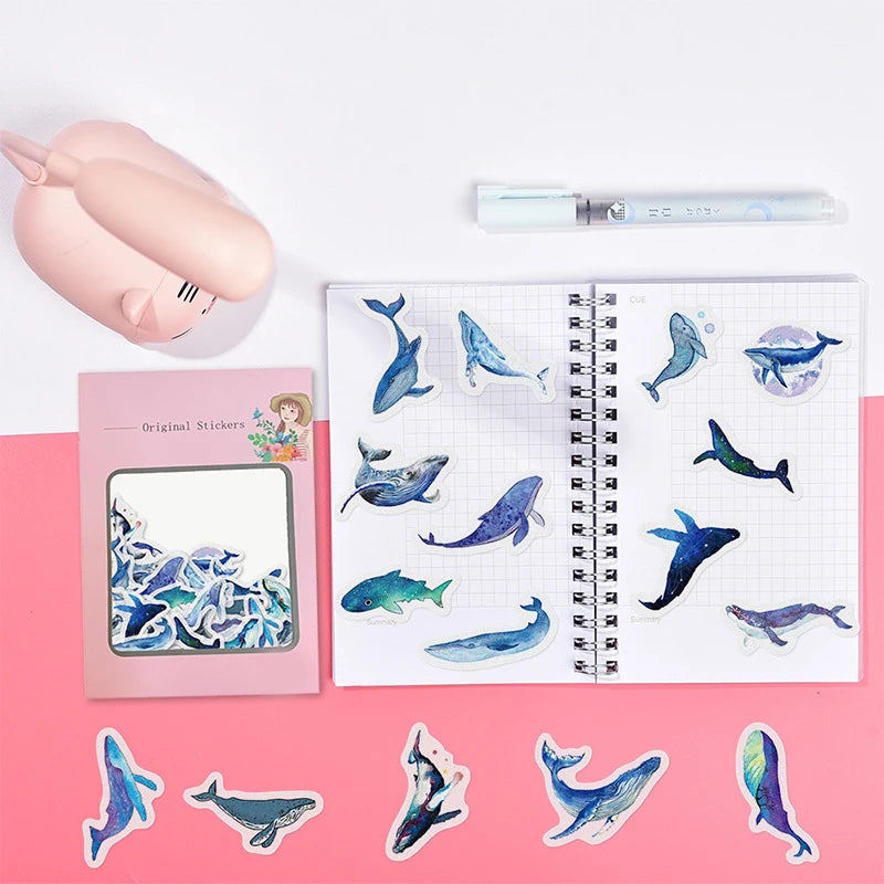 33PCS Cartoon Blue Whale and Paper Sticker Bag Photo Album Diary DIY Hand Account Decoration Toy