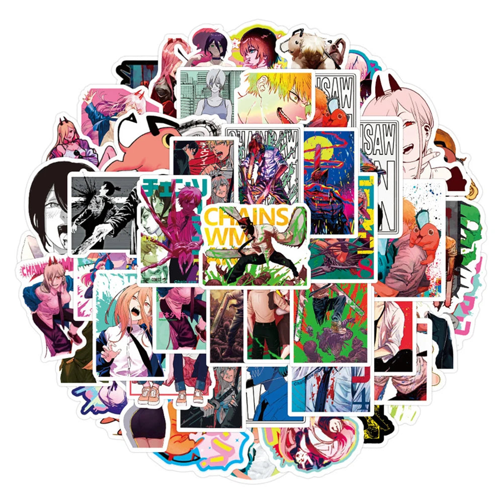 50PCS Cartoon Anime Chainsaw People Graffiti Stickers Cartoon Car Luggage Laptop Scooter Stickers