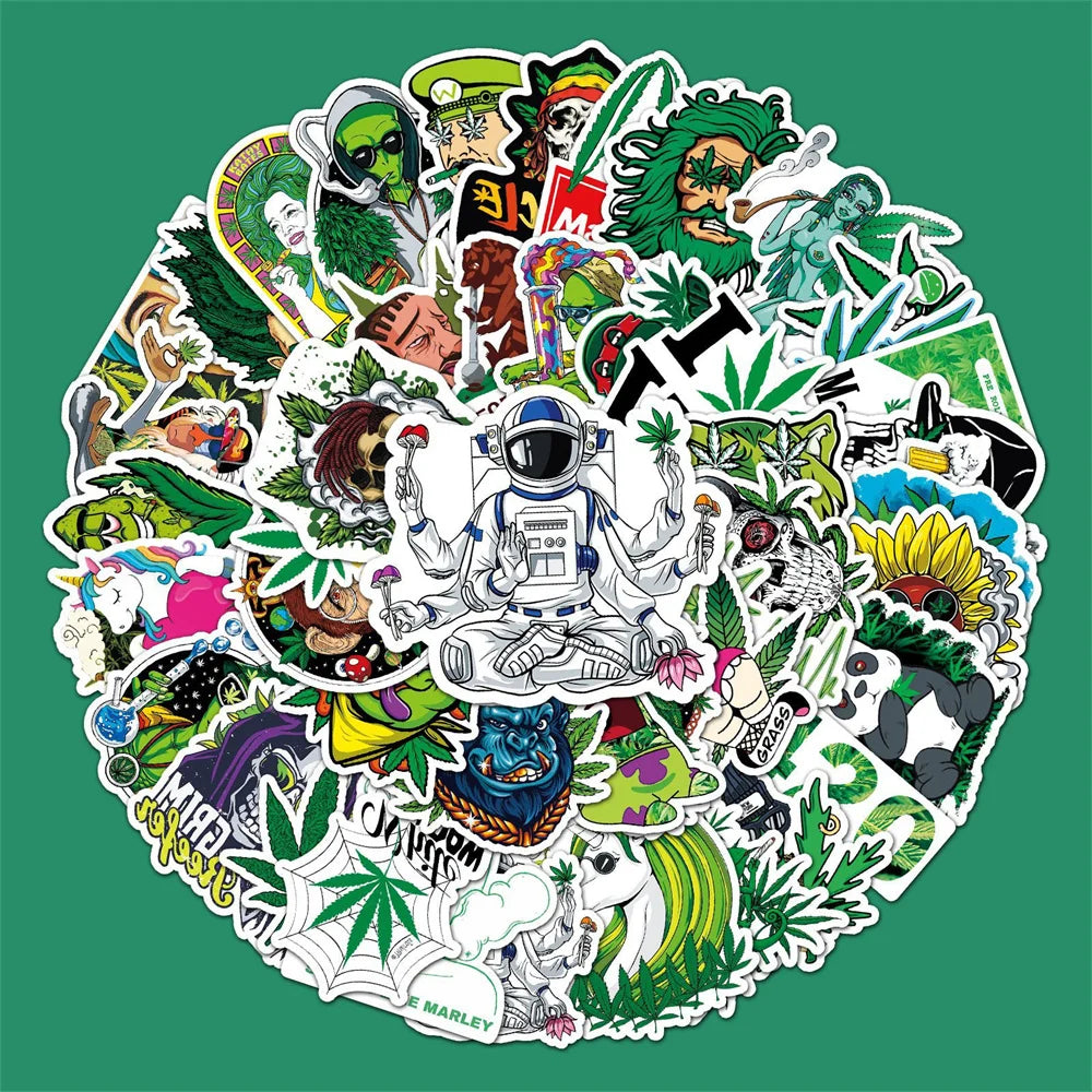 50PCS Cartoon Personality Spoof Green Graffiti Sticker Notebook Guitar Skateboard Mobile Phone Gift Toy Sticker