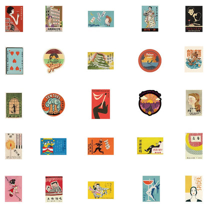 50PCS Art Illustration Popular Creative Cartoon Japanese Style Retro Card Decorative Style Graffiti Stickers Personality Fashion Creative Trend DIY Exquisite Decorative Decals for Cups, Helmets, Skateboards Popular Stickers Toys