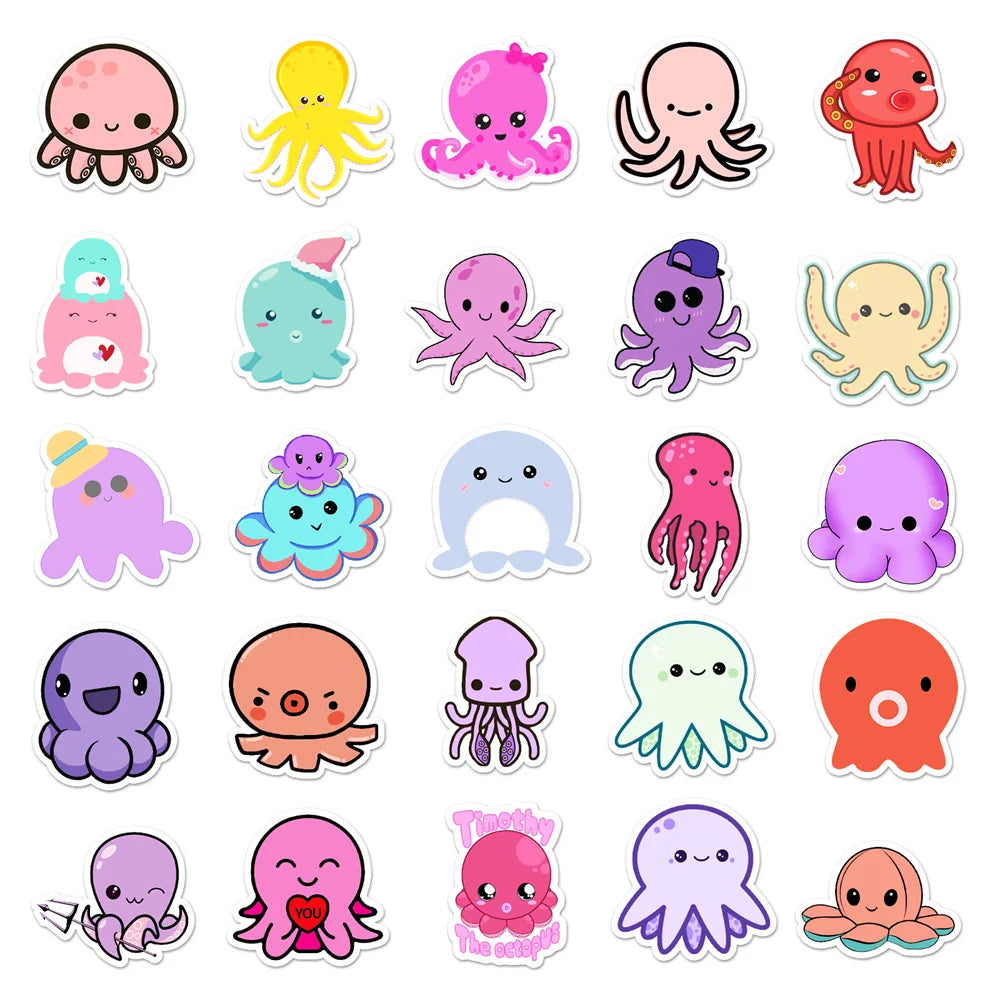 50PCS Cartoon Octopus Graffiti Sticker Cute Animal Child Sticker DIY Skateboard Water Cup Luggage Sticker
