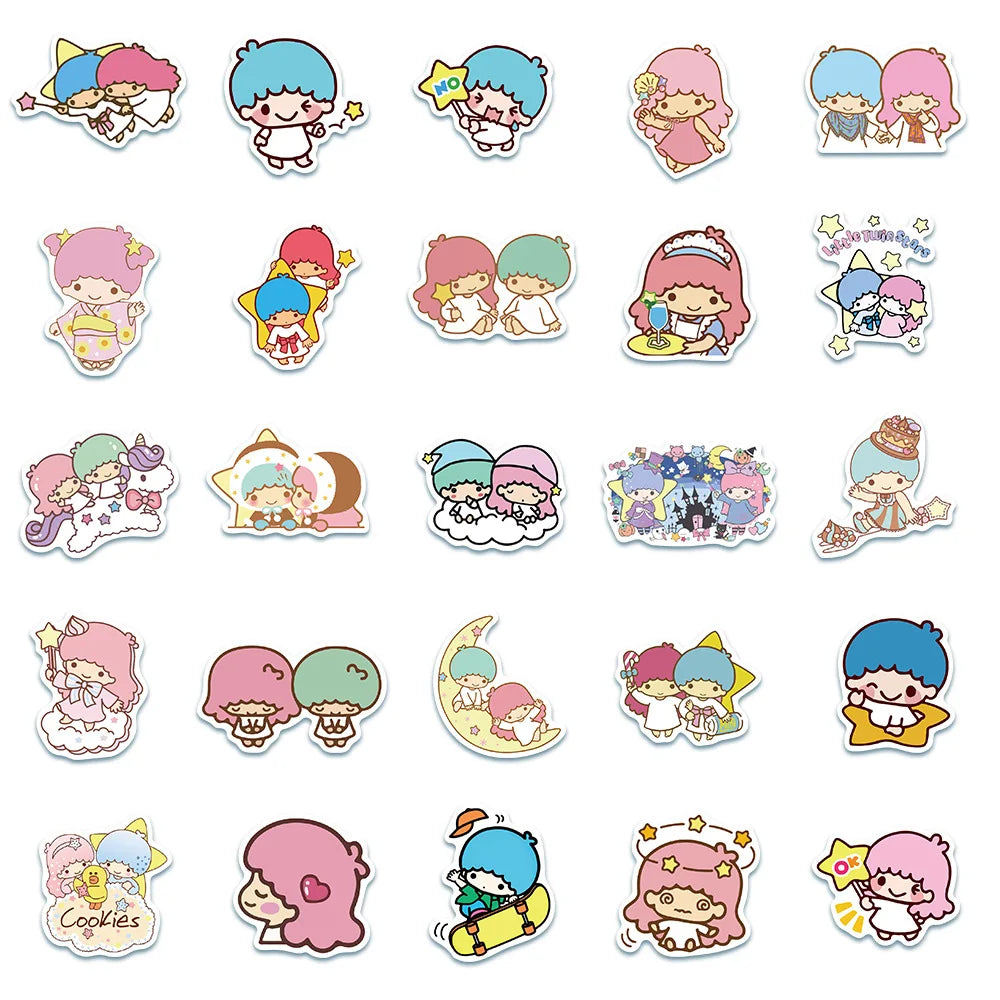 50PCS Cartoon Cute Little Twin Star Graffiti Laptop Guitar Skateboard Water Cup Waterproof Decoration Toy