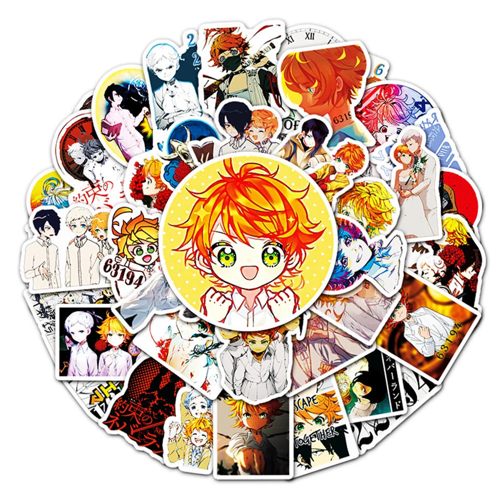 50PCS Anime promised Neverland Graffiti Laptop Skateboard Mobile Phone PVC Gift Toy Waterproof Sticker