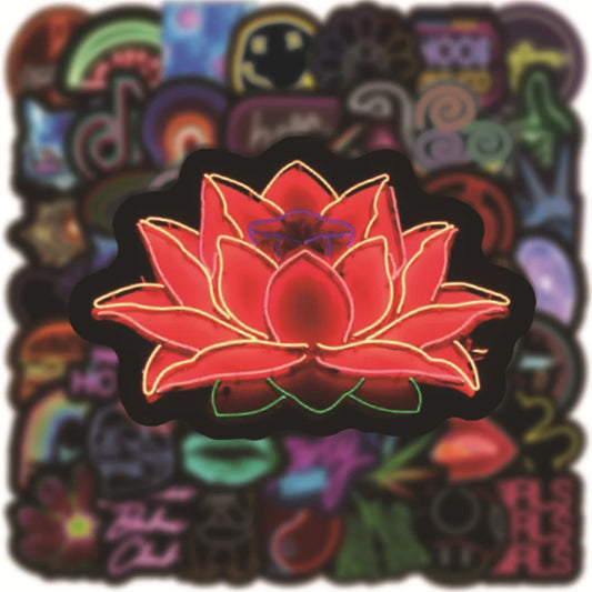 50PCS Popular Colorful Neon Design Daily Comic Graffiti Sticker Logo Flower Water Cup Trolley Case Sticker