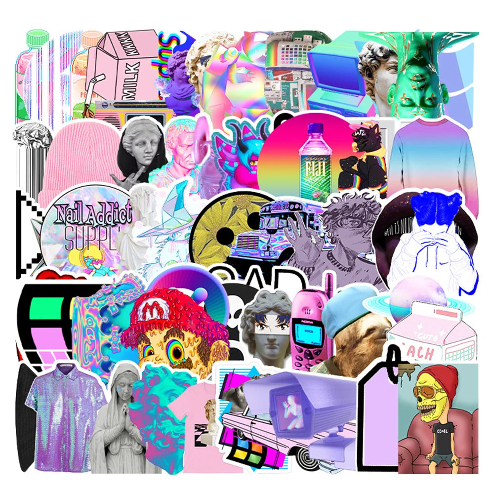 50PCS Steam Wave Cartoon Graffiti Stickers Luggage Laptop Car Refrigerator Mobile Phone Decoration Stickers