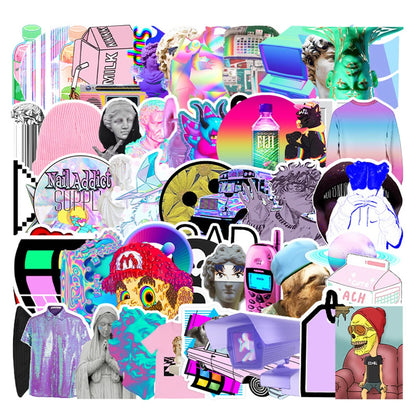 50PCS Steam Wave Cartoon Graffiti Stickers Luggage Laptop Car Refrigerator Mobile Phone Decoration Stickers