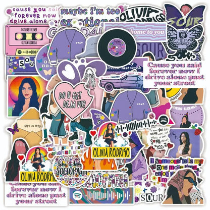 50PCS Hot Singer Olivia Rodrigo Sour Purple Line Pattern Design Graffiti Phone Case Scrapbook Skateboard Stickers