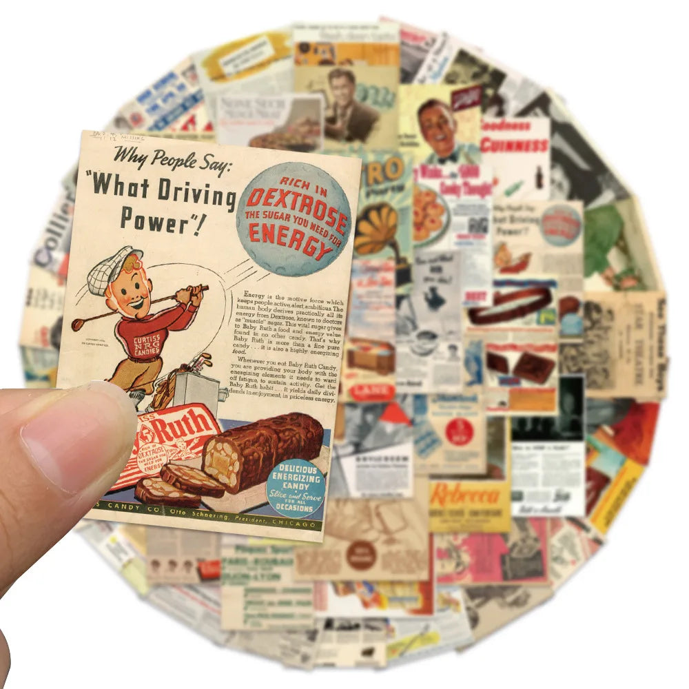 50PCS cartoon animation retro magazine and newspaper decorative style graffiti stickers, personalized, fashionable and creative trend DIY exquisite decorative decal cups, helmets, skateboard popular sticker toys
