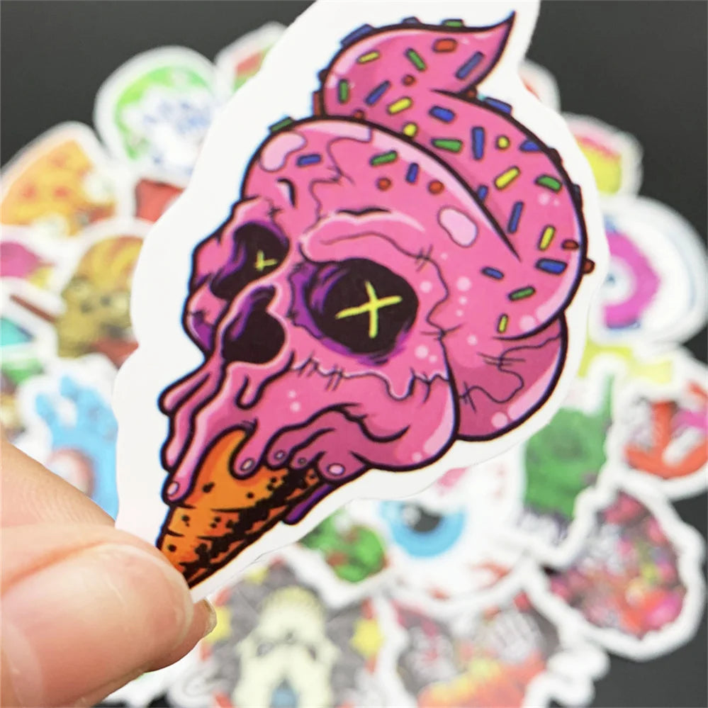 50PCS   Cartoon Horror Halloween Skull Diary Graffiti Mobile Phone Case Decoration Waterproof Sticker Toy