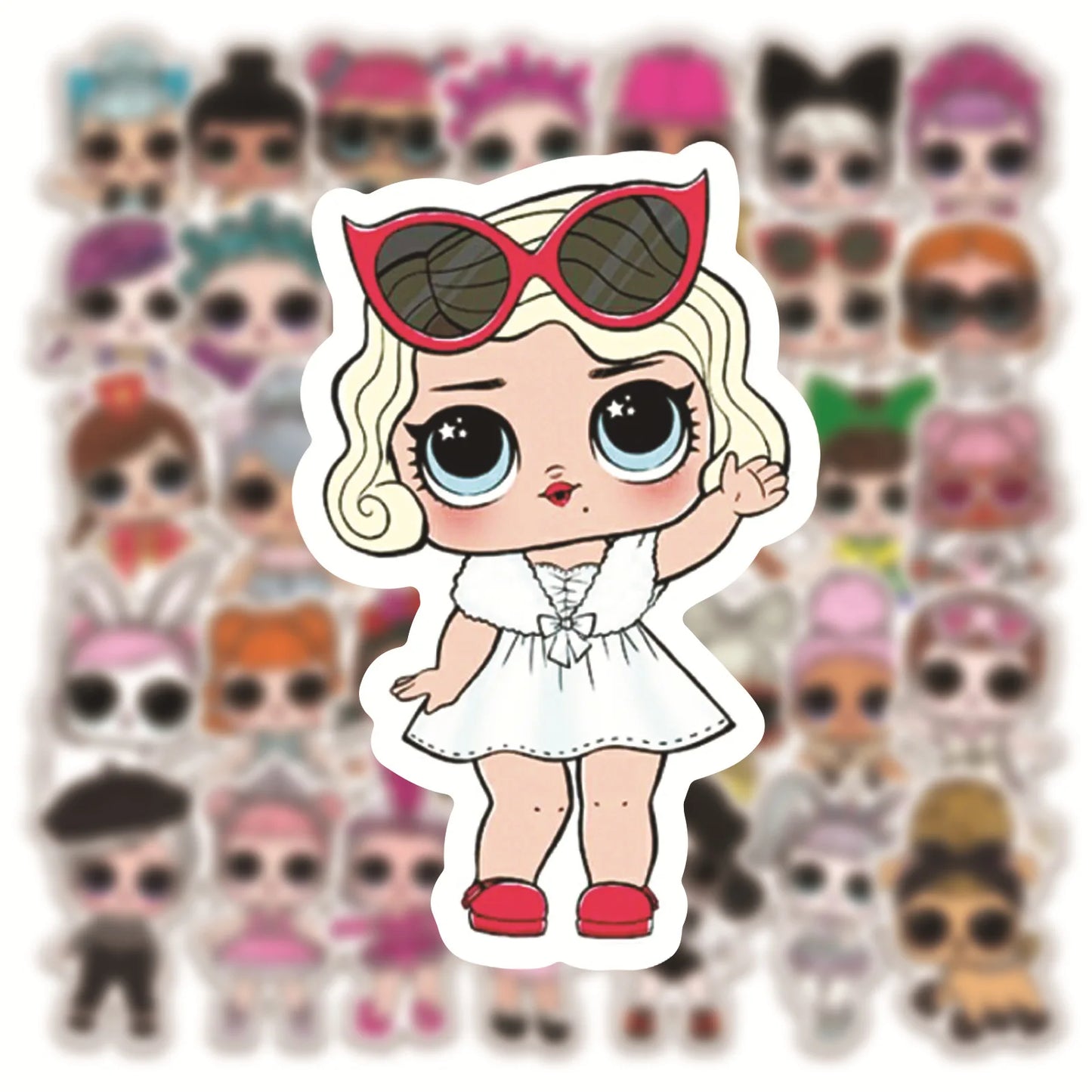 50PCS Cute Surprise Doll Cartoon Graffiti Waterproof Sticker Suitcase Notebook Skateboard Refrigerator Water Cup