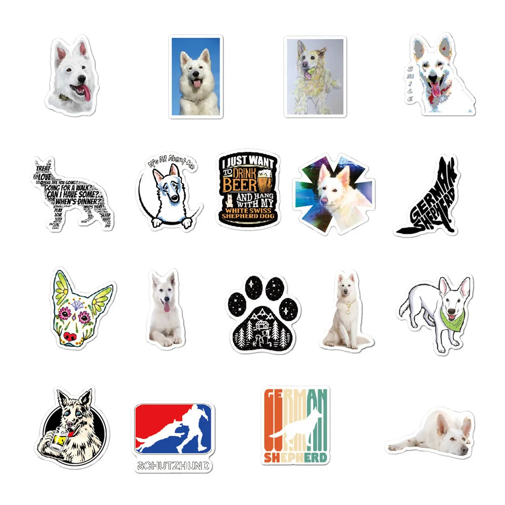 50PCS White Swiss Shepherd Dog Graffiti Dog Sticker Guitar Fridge Luggage Guitar Toy Sticker
