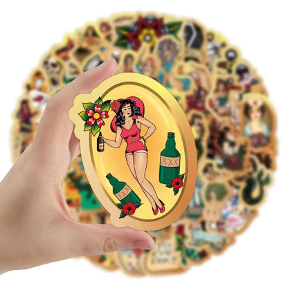 50pcs Retro Beauty Sailor Jerry Graffiti Sticker Waterproof Sticker