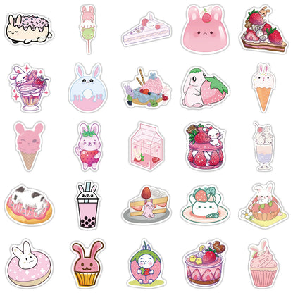 50PCS Pink Dessert Rabbit Stickers Cartoon Graffiti Cute Notebook Water Cup Body Helmet Decoration Stickers