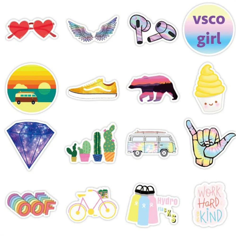 50PCS  CartoonColorful Pop Smiley Water Cup Graffiti Diary Guitar Skateboard Decoration Waterproof Stickers