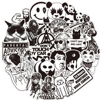 50PCS Black and White European and American Style Gothic Graffiti Sticker WaterproofTrolleyCaseNotebookSkateboard