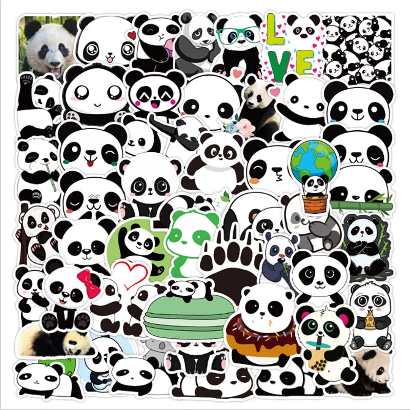 50PCS Cute Panda Graffiti Sticker Waterproof Luggage Laptop Scooter Water Cup Decoration Toy