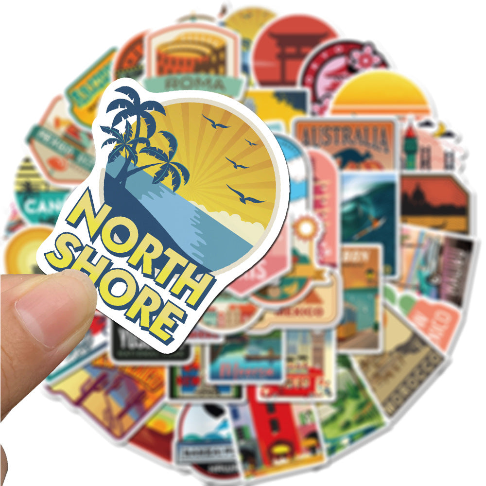 50PCS Wanderlust Cityscape Stickers - Global Metro Doodle Decals for Digital Nomad Journals, Memory Preservation Maps & Borderless Identity Projects
