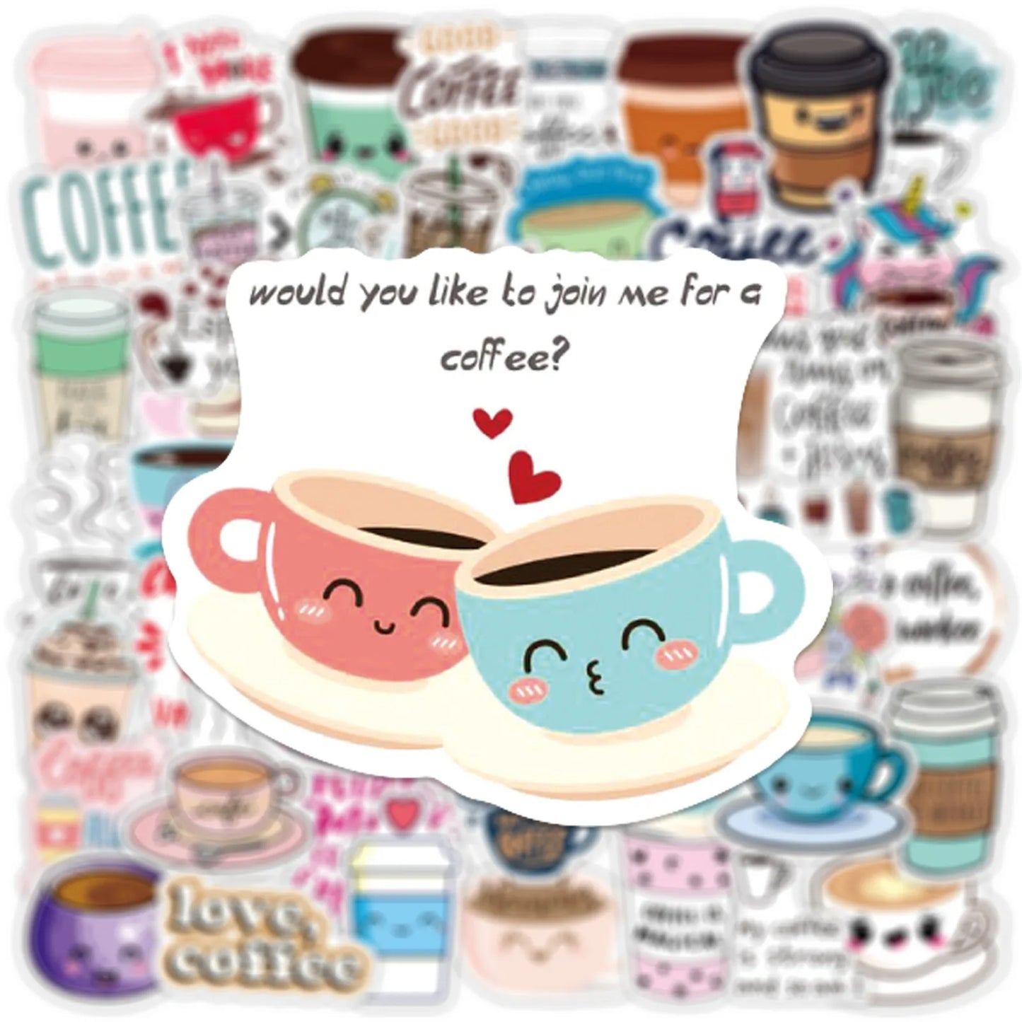 50PCS Coffee Cute Cartoon Graffiti Stickers Suitcase Laptop Helmet PVC Custom Waterproof Decorative Stickers