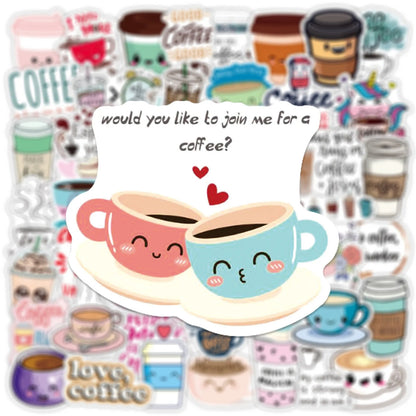 50PCS Coffee Cute Cartoon Graffiti Stickers Suitcase Laptop Helmet PVC Custom Waterproof Decorative Stickers