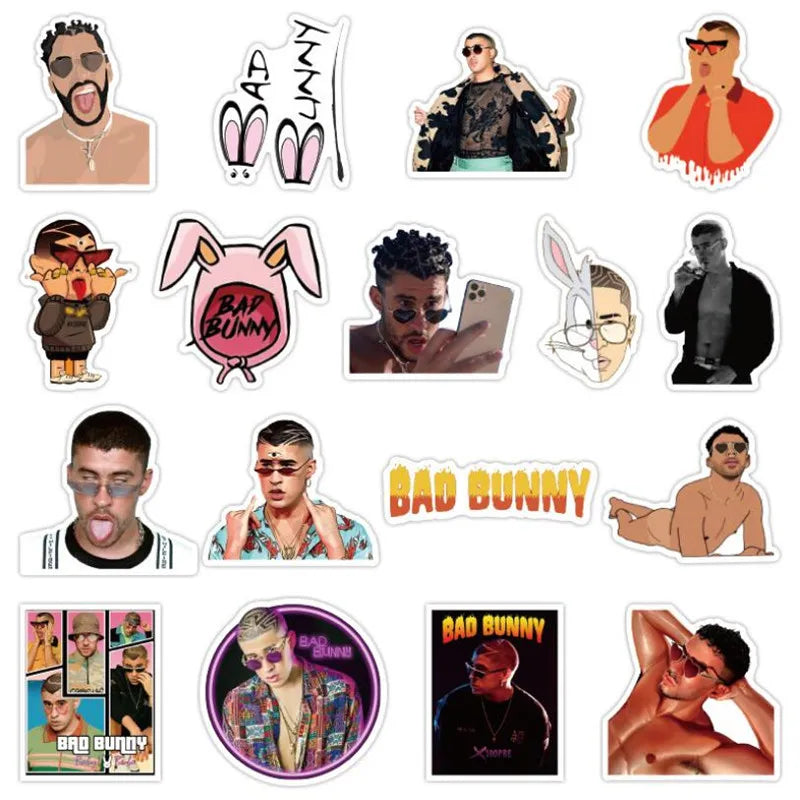 50PCS   Bad Bunny BAY Cartoon Graffiti Laptop Trunk Skateboard Guitar Waterproof Sticker
