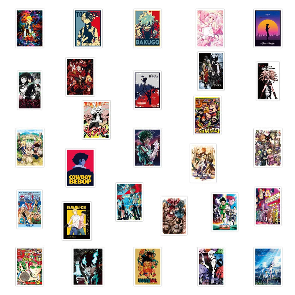 50PCS Mixed Anime Creative Graffiti Hero Academy Jujutsu Kaisen Demon Slayer Scrapbook Guitar Suitcase Sticker