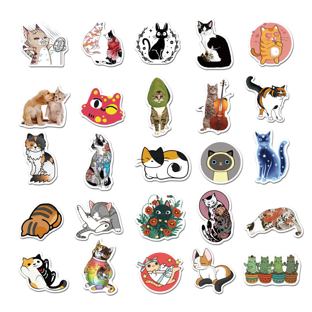 50PCS Cartoon Cute Pet Cat Doodle Stickers, Adorable Feline Vinyl Decals for Scrapbooking, Phone Case, Laptop, Water Bottle & Cat Lover Gifts