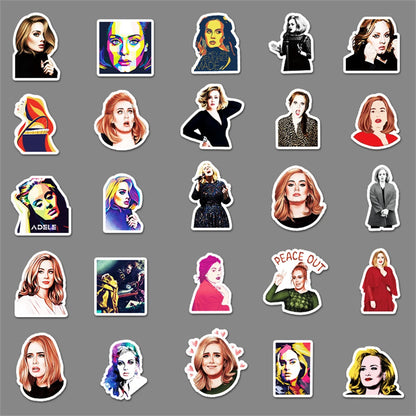 50PCS New Popular Female Star Adele Graffiti Decoration Suitcase Guitar Waterproof Sticker