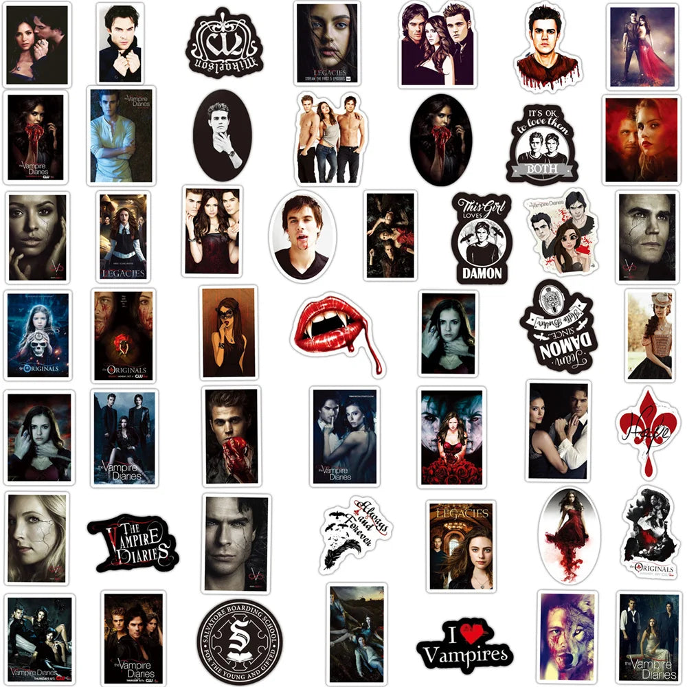 50PCS American TV Series The Vampire Diaries Graffiti Sticker Notebook Water Cup Waterproof Decorative Sticker